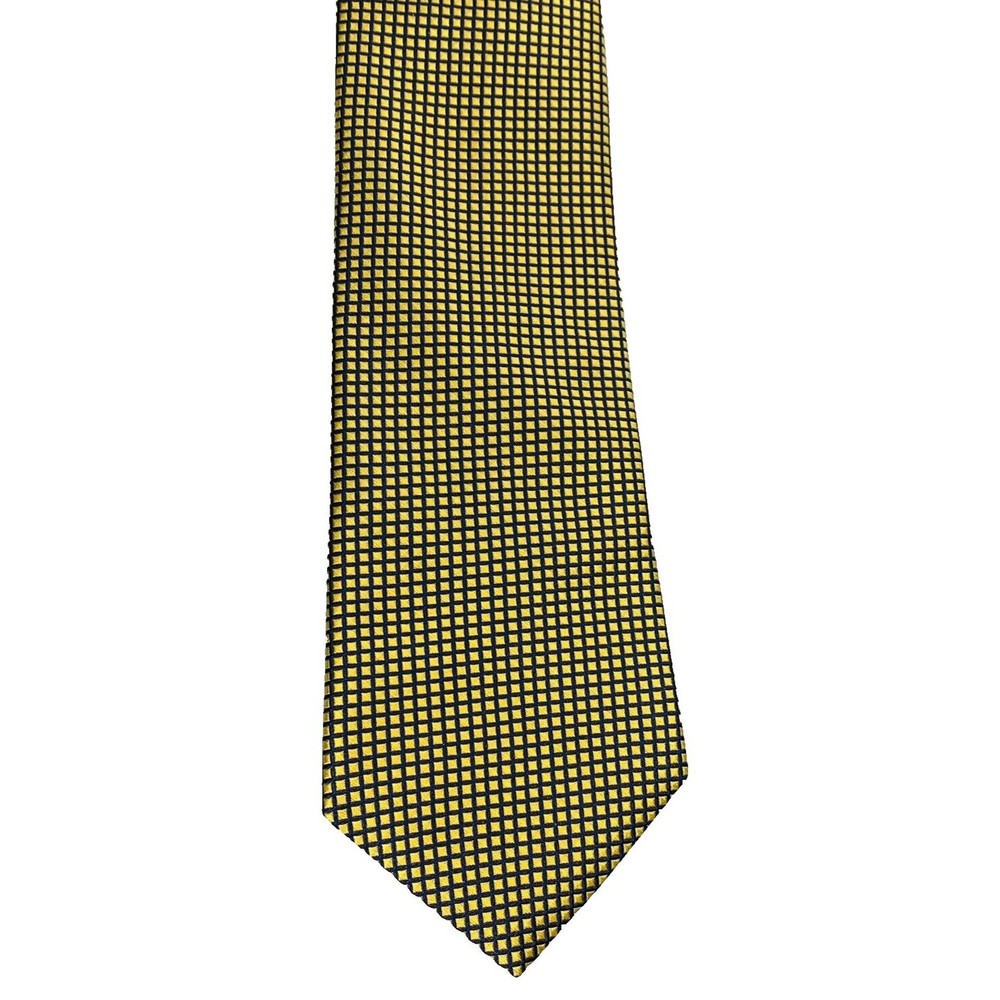 Cremieux Collection Gold Blue Geometric Silk Tie Handmade in USA 59"x3.25" - Picture 4 of 16